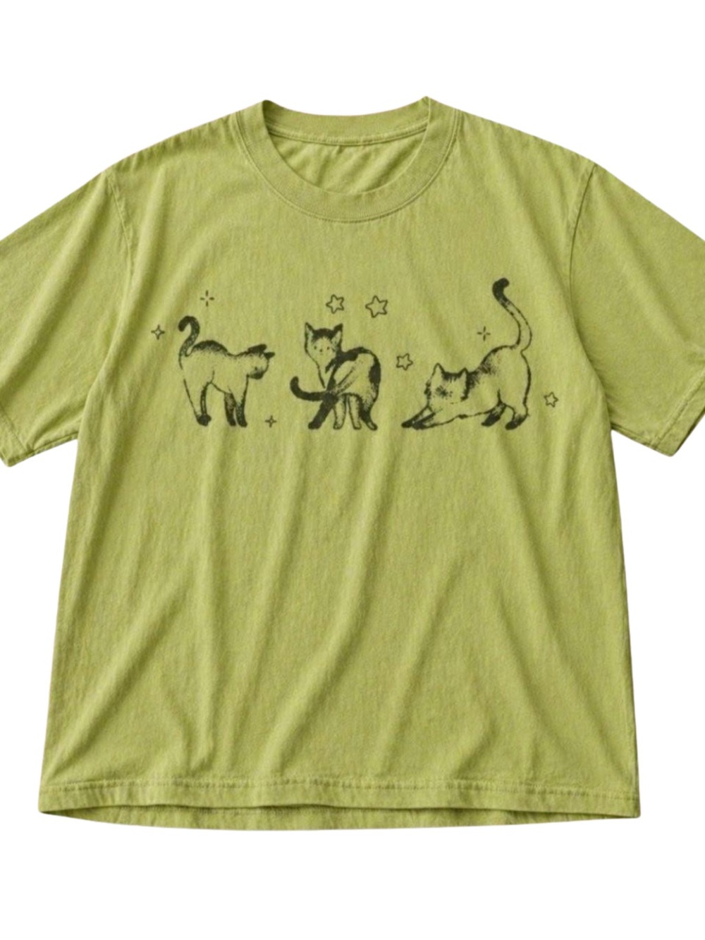 Gildan Light Green Tee with Trio Cat Graphic, Gift For Her, For Him